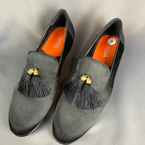 Tallia Eduardo Black Leather & Satin Tassel Loafer Slip on Shoes Size 7 - Picture 4 of 16